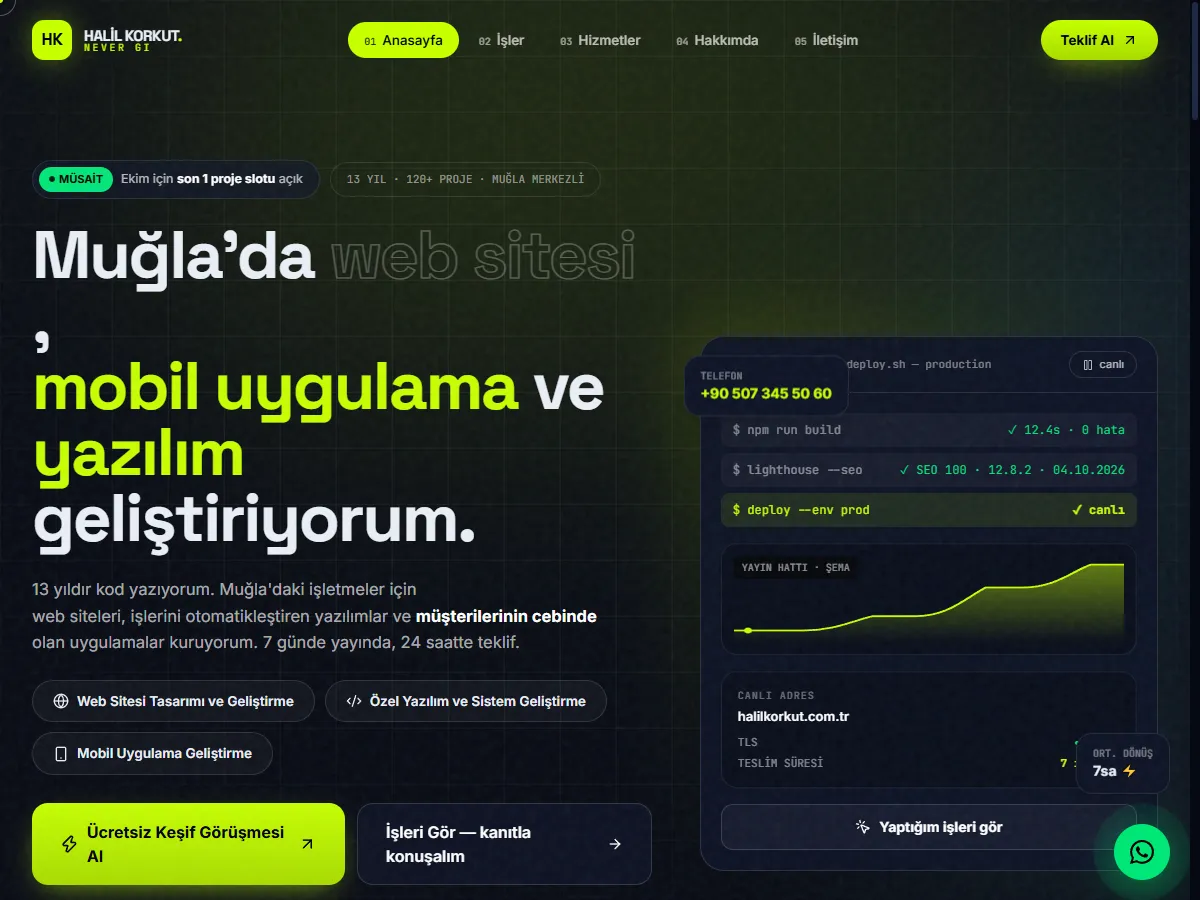 Halil Korkut kişisel yazılım ve web sitesi ana sayfa tasarımı