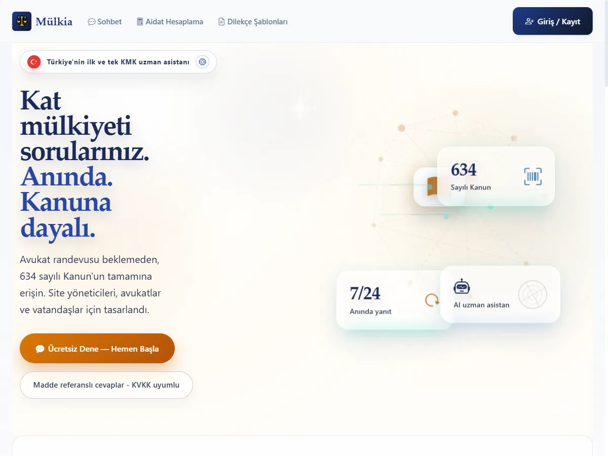 Mülkia kat mülkiyeti kanunu yapay zeka asistanı web uygulaması ana ekranı