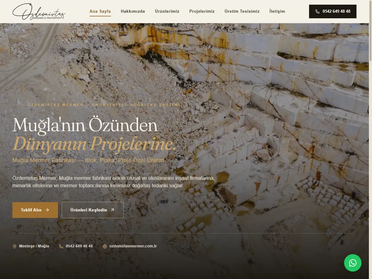 Özdemirtaş Mermer Muğla doğaltaş fabrikası kurumsal web sitesi ana sayfası