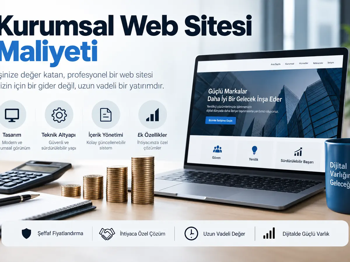 Web sitesi maliyet dökümü hazırlanırken masa üzerinde dizüstü bilgisayar, hesap makinesi ve defter